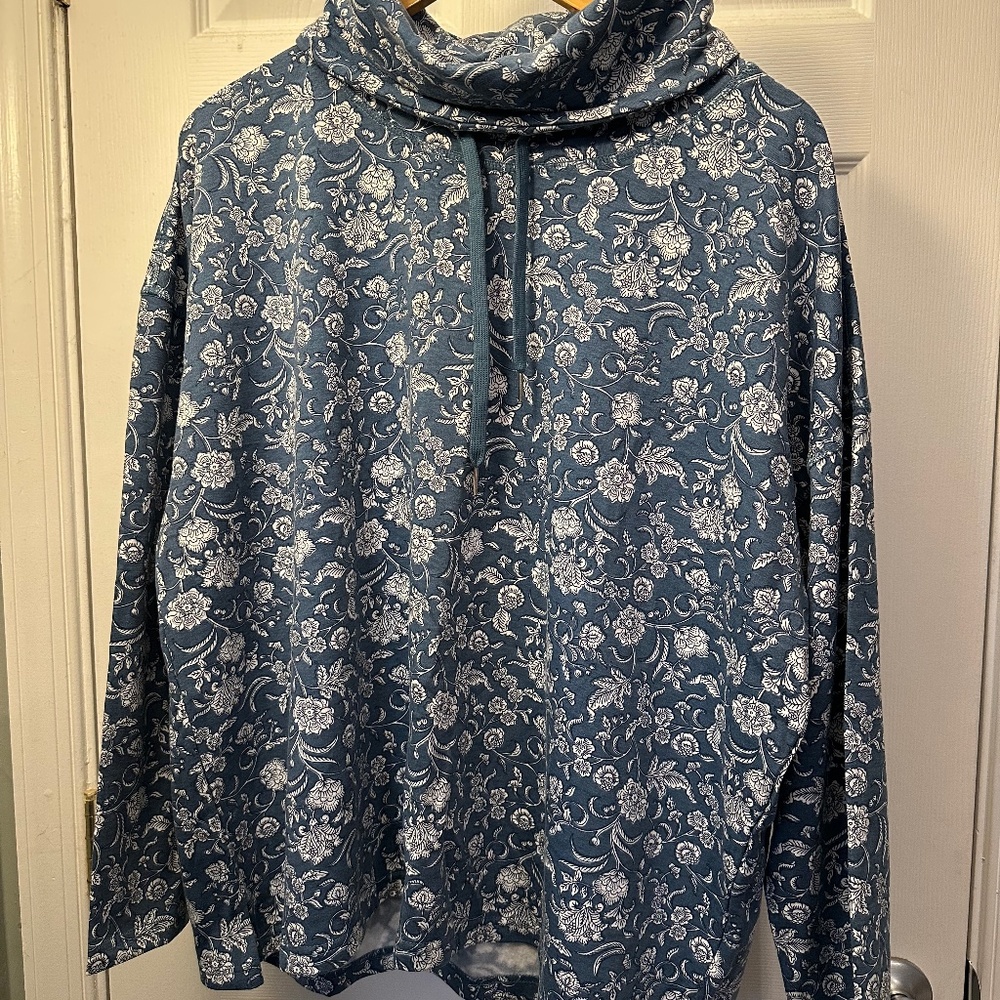 Chaps blue and white floral cowl neck sweatshirt